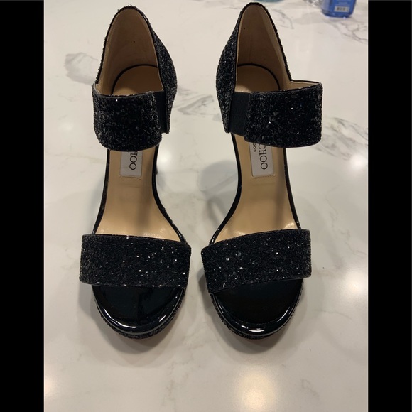 Jimmy Choo Shoes - Jimmy Choo Alana Black Glitter Pump Sandal